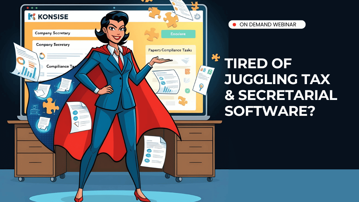 Mastering Beneficial Ownership with Konsise - Konsise A comic book-style illustration of a confident company secretary in a sleek office, reviewing beneficial ownership records on a futuristic computer screen. The Konsise platform is prominently displayed, helping them streamline compliance effortlessly. The background features dynamic action lines, emphasizing efficiency and control.